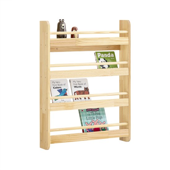 SoBuy KMB08-K-N Boekenkast voor kinderen, 4 niveaus, meubels, speelgoed, boekenkast, opbergkast, plank, slaapkamer, natuur, 60 x 12 x 80 cm