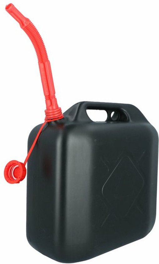 Carpoint Jerrycan - voor brandstof - 20 liter - zwart - incl. rode schenktuit - Benzine en diesel - 38 x 19 cm
