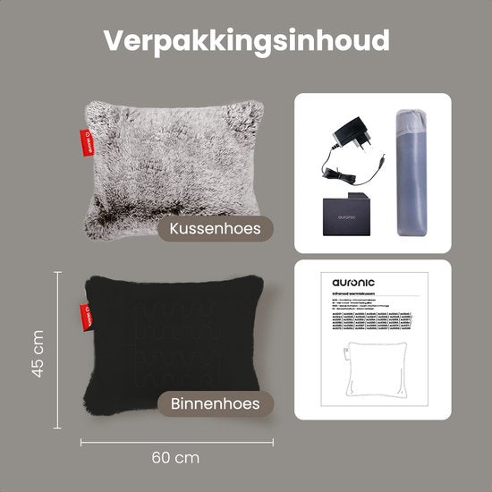 Auronic Warmtekussen - Teddy - 45x60 - Draadloos - Oplaadbaar - Elektrisch kussen - Infrarood - Grijs