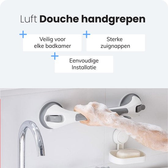 Handgreep met Zuignap - Voor in de Douche - 2 stuks - Douchegreep voor in de Badkamer - Wandbeugel - Extra veilig & sterk model - 40cm - Luft