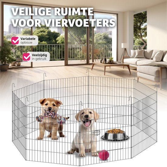 tectake - Dierenhokje met veiligheidsnet - Buitenverblijf - Opvouwbaar en uitbreidbaar - Staal - 145 x 73 cm