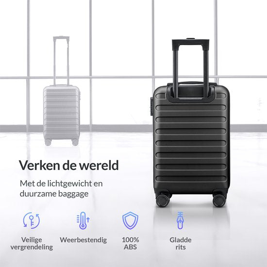 Nohrd Handbagage Koffer - Zwart - Reiskoffer met Wielen - 55x35x20 cm - Handbagage Trolley Lichtgewicht - Reiskoffers - Trolley op Wieltjes - Koffers