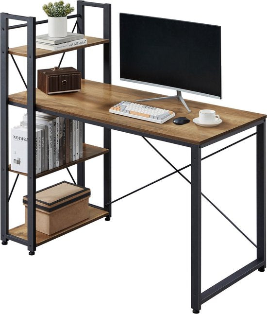 O'DADDY® Bureau met Verstelbare Voeten - Bureautafel - Computertafel - Game Bureau - Gaming Desk Klein - Bureaublad Meubel - 120 x 60 cm - Boekenrek - Computerbureau - Bruin