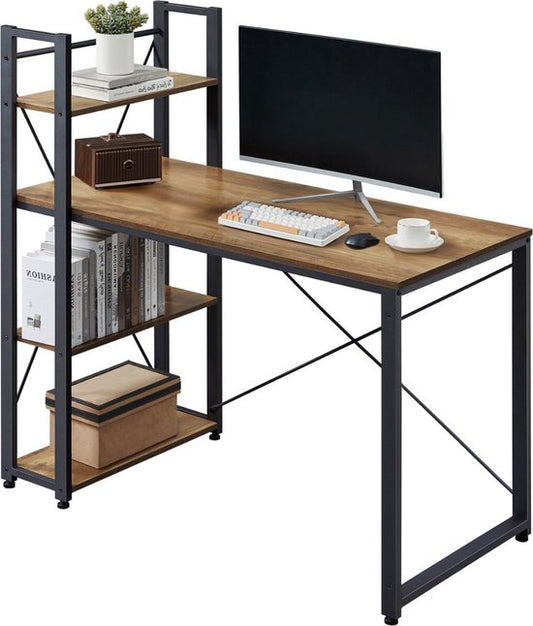 O'DADDY® Bureau met Verstelbare Voeten - Bureautafel - Computertafel - Game Bureau - Gaming Desk Klein - Bureaublad Meubel - 120 x 60 cm - Boekenrek - Computerbureau - Bruin