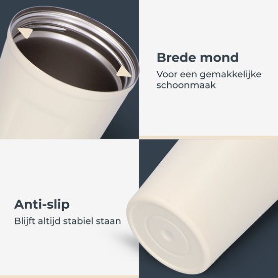 Castagnola Thermosbeker - Koffiebeker To Go - Travel Mug voor Koffie en Thee - Theebeker - 380 ML - RVS - Offwhite
