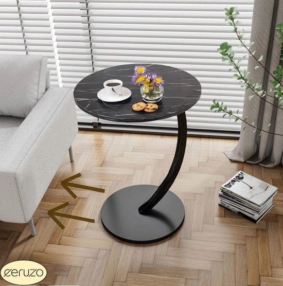 Ceruzo Bijzettafel - Zwart gemarmerd blad - Rond 40 cm - Hoog 60 cm -Banktafel- C Shape
