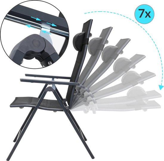 Casaria Tuinstoel Set van 2 - Aluminium Inklapbaar 7 Standen - Antraciet