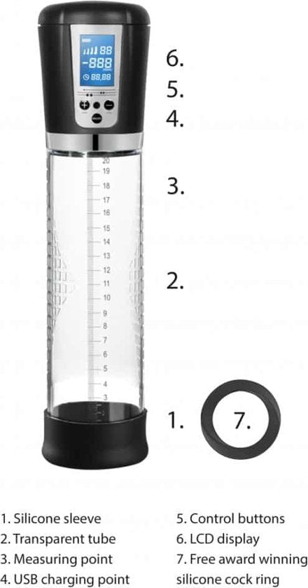 Pumped Premium Oplaadbare Automatische Penis Pomp met LCD Scherm Inclusief Siliconen Cockring - Transparant