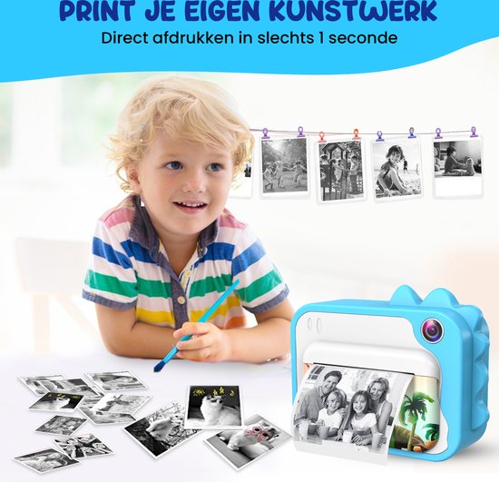 K&L® 3 IN 1 Digitale Kindercamera + Instant print + speelcamera - 32GB micro sd kaart - camera kinderen - Vlogcamera met games - Fototoestel voor Kinderen - Klein Formaat Speelgoed - Met videofunctie - Blauw