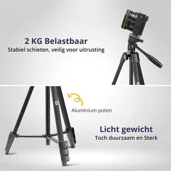 Studio ME Telefoon Statief - 136 cm - Tripod Smartphone - Zwart - Camera Statief - Telefoonhouder - Incl. Bluetooth Afstandsbediening - Statief Telefoon