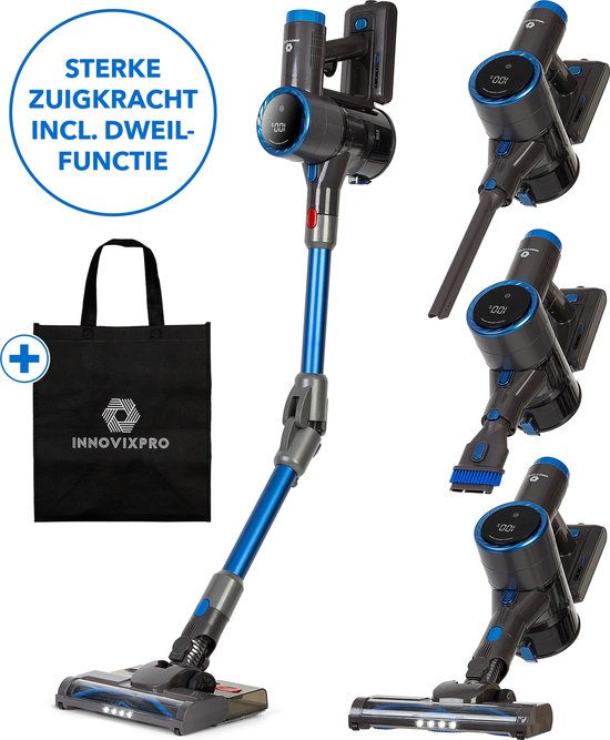 Innovixpro® Steelstofzuiger Draadloos - Krachtige 30KPa Steelstofzuiger met Dweilfunctie - Zonder Zak - Op Accu - Incl. Extra Opzetstukken & Opbergtas - HEPA Filter - Steelstofzuigers - Handstofzuiger - Multifunctionele Steelstofzuiger