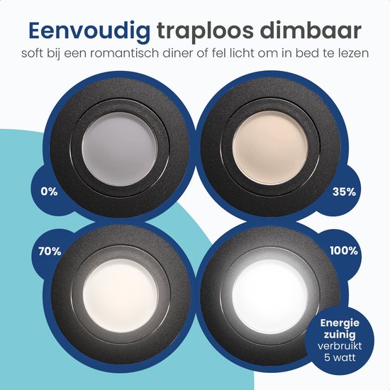 Gologi Slimme Inbouwspots - Smart LED Downlight Dimbaar - Kantelbaar - Warm Wit Licht - Gu10 LED Lamp - Zwart