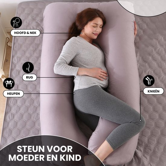 Oemmie Zwangerschapskussen - Voedingskussen - Zijslaapkussen - Lichaamskussen - Body Pillow - U-vorm - 140x80 cm - Grijs