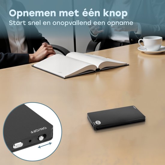 Audyn Voice Recorder - 200 Uur Audio Opname - Afluisterapparatuur op Afstand - Dictafoon - 360° HD Opnames - 16GB - Zwart