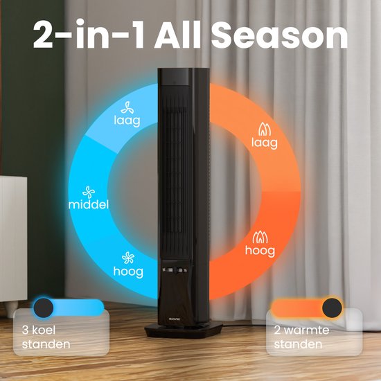 Auronic Elektrische Kachel - Keramische Kachel - Toren Kachel - 2200W Heater - Zwart