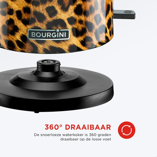 Bourgini Trendy Panter Waterkoker - Stijlvolle Waterkoker met Panterprint voor Moderne Keukens