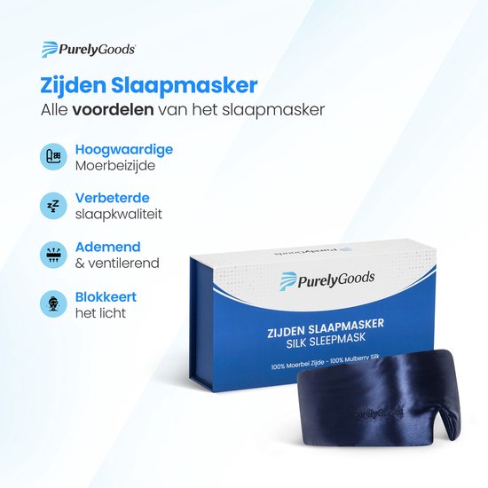 PurelyGoods® Zijden Slaapmasker - Oogmasker Slaap – 100% Moerbei Zijde – Verduisterend - Vrouwen en Mannen – Marine Blauw