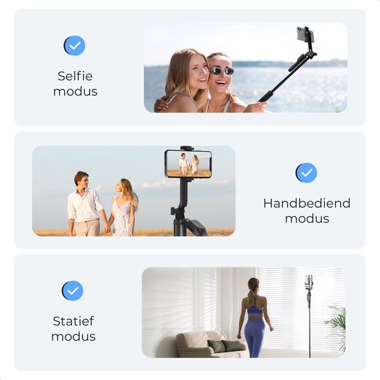 Selfiestick - 3 in 1 - incl. afstandsbediening - Voor iPhone en Samsung - Telefoonstatief - Bluetooth - Smartphone - Luft