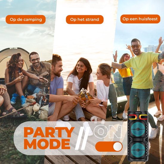Denver Bluetooth Speaker Party Box - Discolichten - Partybox - Incl. Afstandsbediening - Microfoon Aansluiting - Micro SD / USB / AUX - BPS355