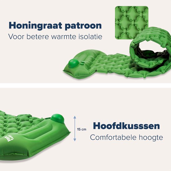 TRVLMORE Slaapmat - Zelfopblazend - 1 Persoons - Ingebouwde Pomp en Kussen - Groen