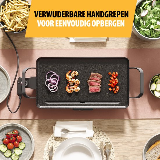 Tristar Grillplaat BP-2667 - Tafelgrill M: 46 x 26 cm - Voor binnen en buiten - BPA Vrij - Gourmet bakplaat voor op tafel - 4 tot 6 personen - Met regelbare thermostaat - Anti-aanbaklaag - Zwart