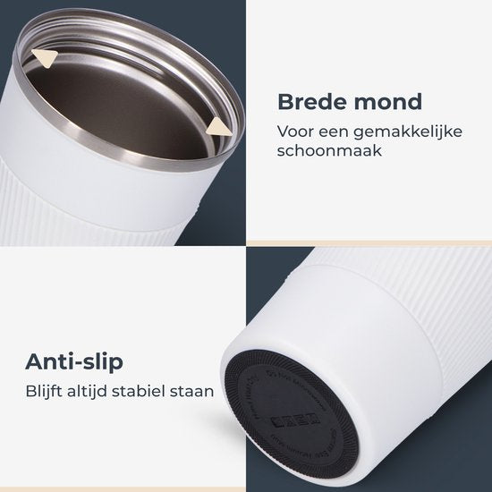 Castagnola Thermosbeker - Koffiebeker To Go - Travel Mug voor Koffie en Thee - Theebeker - 380 ML - RVS - Wit