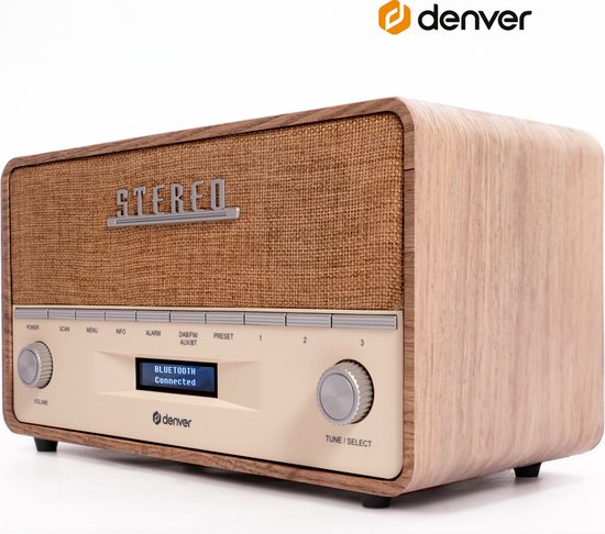 Denver - DAB Radio XL - Retro Radio - Bluetooth - DAB+/ FM - Batterijen & Netstroom - DAB36LW