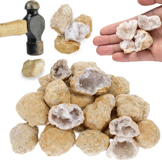Partizzle 25x Ruwe Bergkristral Geodes - Zelf Open Maken - Kristallen / Edelstenen Mineralen Maken - Uitdeelcadeautjes Voor kinderen - Grabbelton Traktatie Cadeautjes - Medium 2/4 cm