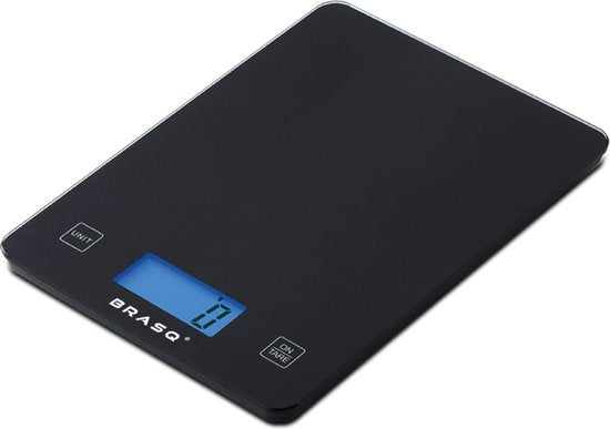BRASQ Digitale keukenweegschaal Zwart - Inclusief batterijen - Weegschaal Keuken met Tarra-functie - Weegvermogen 10 KG - Precisie Weegschaal