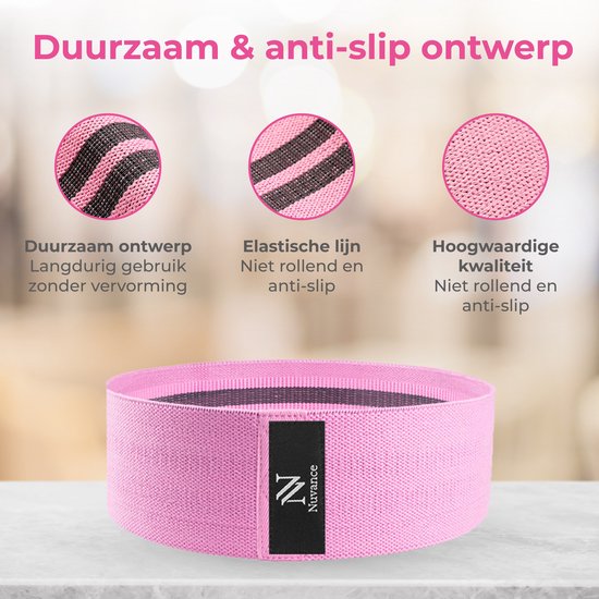 Nuvance - Weerstandsbanden Set Inclusief Draagtas - 3 Delige Set - Resistance Band - Fitness Elastiek - eBook met extra oefeningen - Groen Roze en Paars