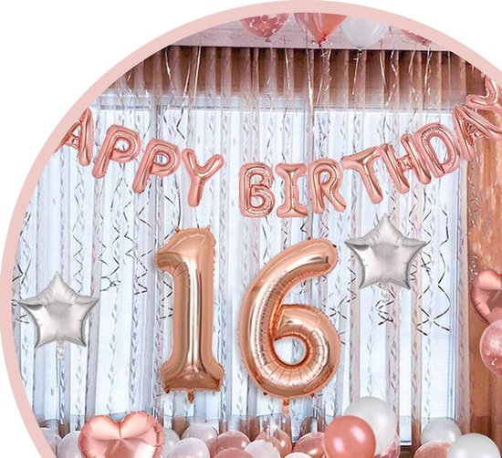 Happy Goods Verjaardag Versiering - Sweet 16 - Happy Birthday Slinger - Rose Goud - Ballonnen - 61 Stuks - Verjaardag Decoratie