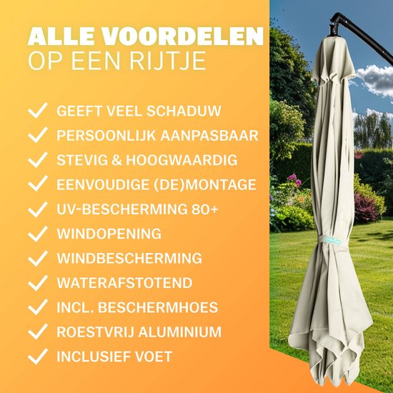 Zweefparasol Inklapbaar - Aluminium Ø330cm UV-bescherming 80+ - Beige