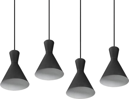 Trio Enzo Industriële Hanglamp – 4 Lichtpunten – E27 Fitting – Dimbaar – 90 × 20 × 150 cm – Zwart