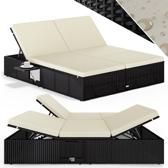 Casaria Ligbed - Tweepersoons Polyrattan 200x160cm Verstelbaar - Zwart