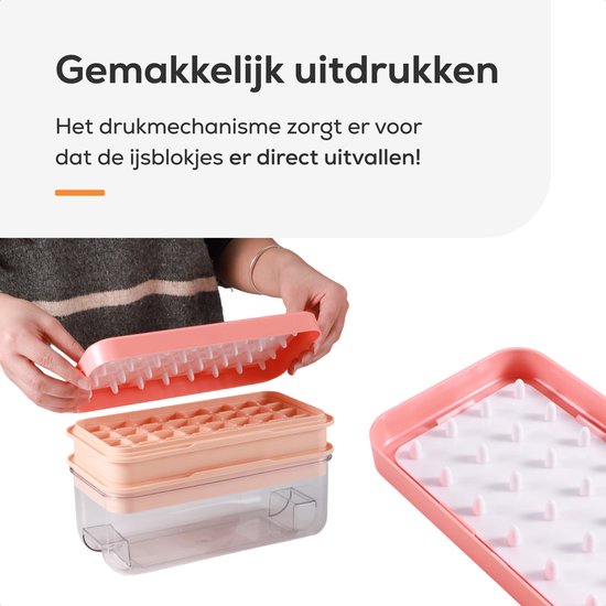 KitchenLove IJsblokjesmaker - IJsblokjesvorm met Deksel & IJsschep - 64 IJsblokjes