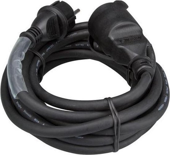 HQ-Power Verlengkabel, met krimpkous, H05RR-F 3G2.5, 5 m, 16 A/230 V, 3680 W, type E/F, IP44, rubber, zwart