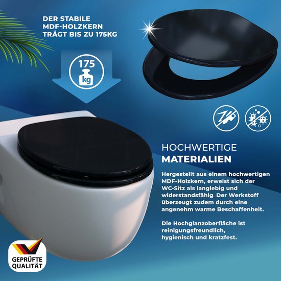 Casaria Wc-bril met Deksel Sluitingsmechanisme Toiletzitting MDF Zwart