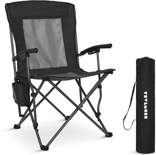 TRVLMORE Campingstoel - Opvouwbaar - 120KG Draagvermogen - Incl. Draagtas - Klapstoel - Visstoel - Kampeerstoel - Vouwstoel - Zwart