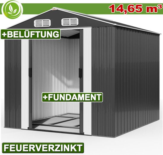 Tuinhuisje Metaal – met 2 Schuifdeuren Antraciet 14,65 m³