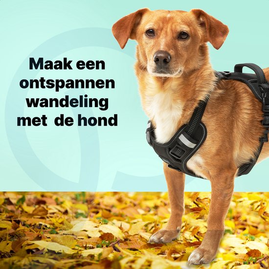 Jake en Jacky Hondentuigje - Anti-Trek Tuig - Hondenharnas - Y Tuig Hond - Reflecterend - Zwart - Maat S