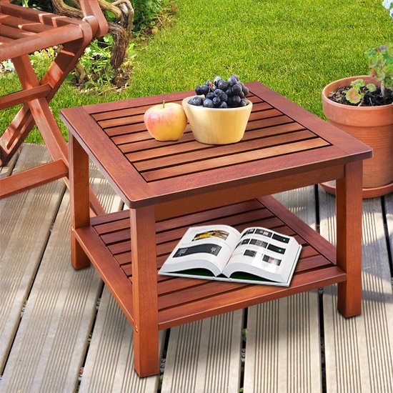 Casaria Bijzettafel Acaciahout - 45x45x45cm – met 2 Planken Bruin