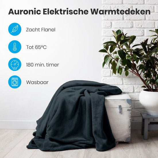 Auronic Elektrische Deken - Duo Pack - Warmtedeken - 1 Persoons - 3 Warmtestanden - 160x120cm - Antraciet