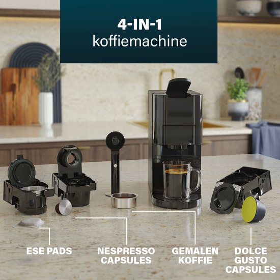 Princess 249454 Multi Capsule Koffiemachine - 4 in 1 - Geschikt voor Nespresso - Dolce Gusto Capsules - Zwart / Zilver