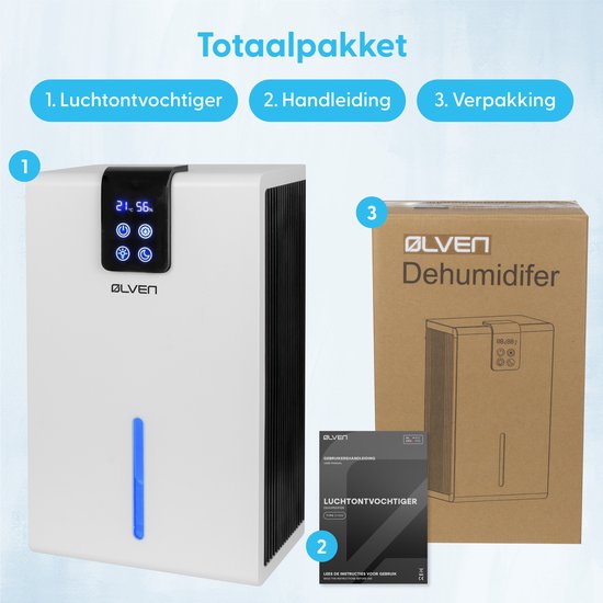 Ølven Luchtontvochtiger - Ontvochtigt tot 0,7L per Dag - Luchtontvochtiger - Stil - Nachtmodus - Wit