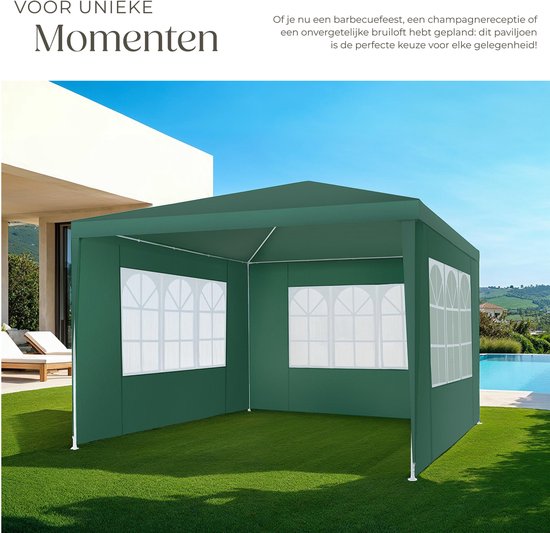Tectake Partytent - Paviljoen - Opvouwbaar - Zijwanden - Waterdicht - 300 x 300 cm – Groen