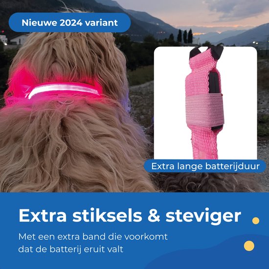 Dutchwide Lichtgevende Halsband Hond - Extra Sterk - L 41 cm tot 52 cm - Hondenhalsband - Klikhalsband - Verstelbaar - Reflecterend