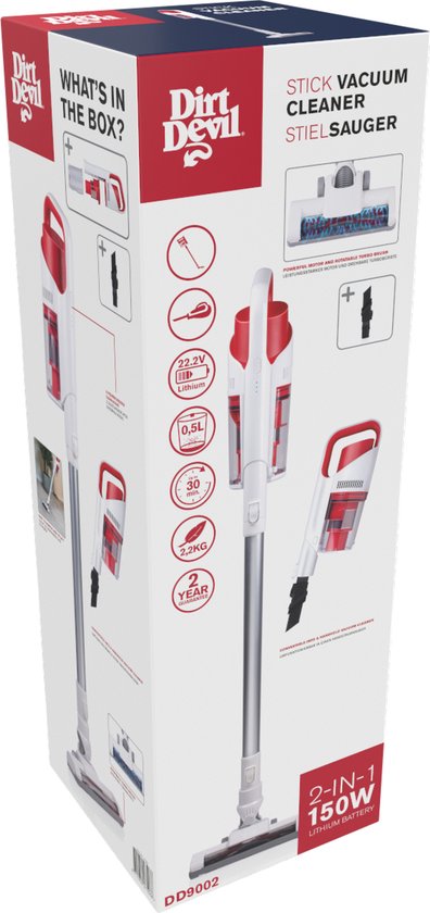 Dirt Devil Draadloze Steelstofzuiger DD9002 - Stofzuiger zonder Zak - Kruimeldief 150W - Incl. Stofzuigerborstels