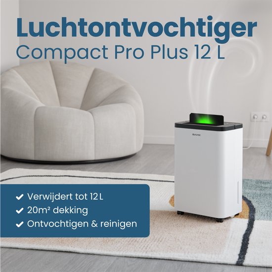 Auronic Luchtontvochtiger - Compact Pro Plus - 12L - Slaapkamer, Badkamer, Woonkamer en Kantoor - Vochtvreter voor in Huis - Wit