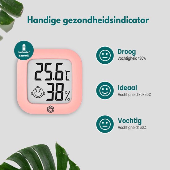 Ease Electronicz Hygrometer - Weerstation - Luchtvochtigheidsmeter - Thermometer Voor Binnen - Incl. Batterij en Plakstrip
