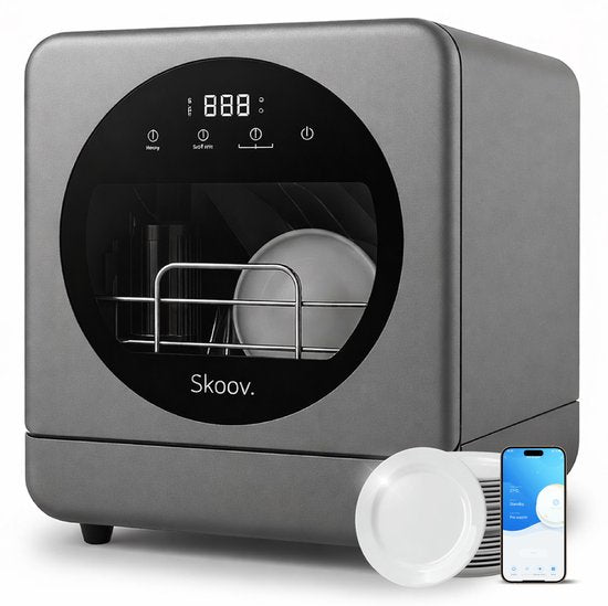 Skoov Mini Vaatwasser met waterreservoir - 5 couverts - 6 wasprogramma's - 45cm - Kleine smalle vrijstaande afwasmachine - Camping - Grijs